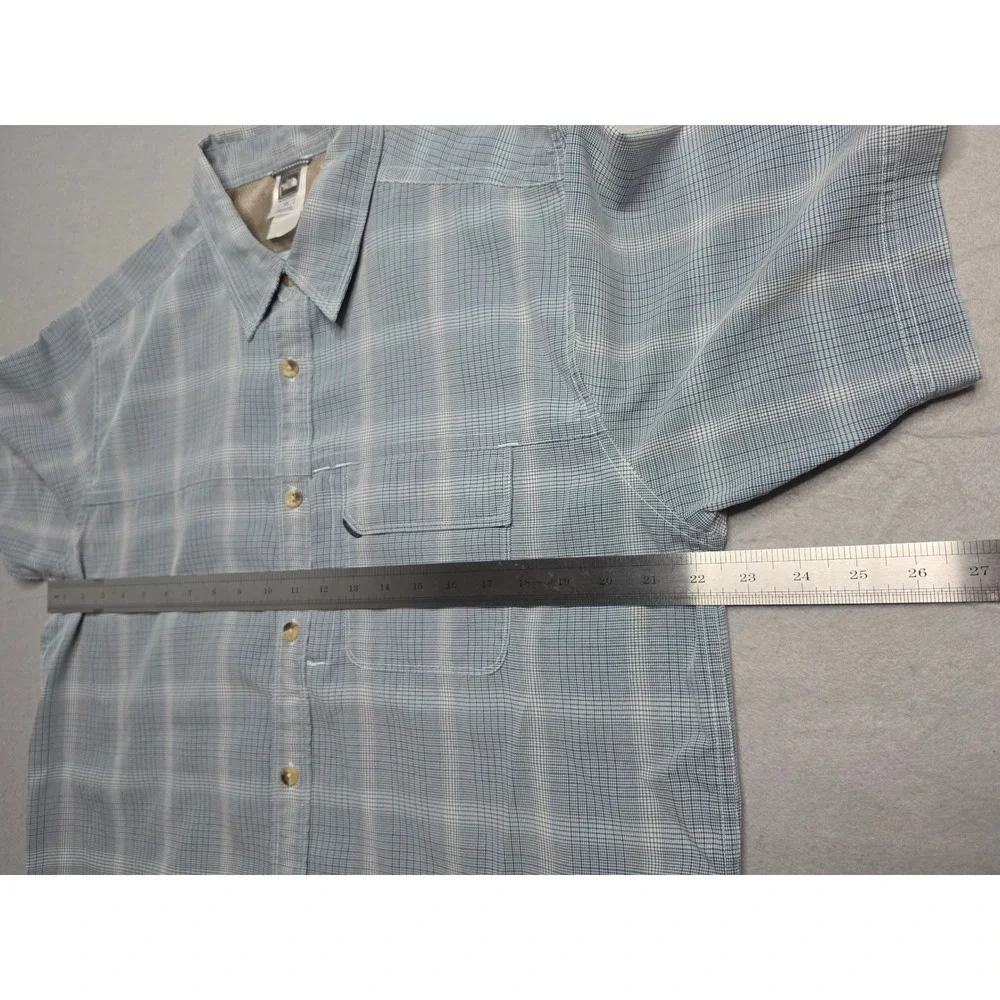 The North Face Shirt Mens Large Blue Plaid Pocket Short Sleeve Button-Up Outdoor